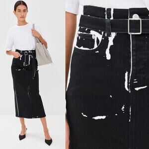 Proenza Schouler | Calder Skirt in Black Multi Contrast Printed Denim Pencil 25